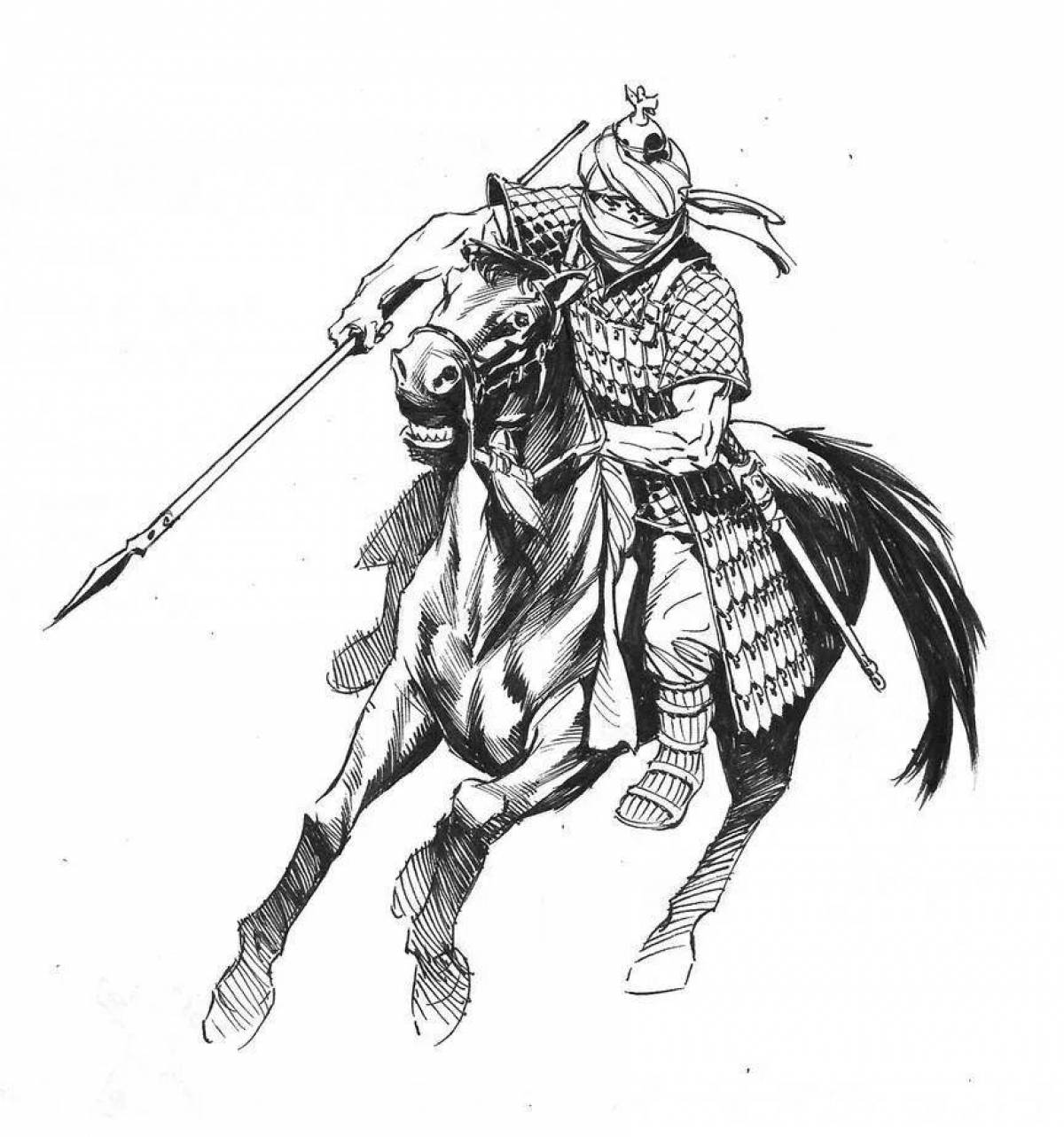 Раскраска царственный монгольский воин