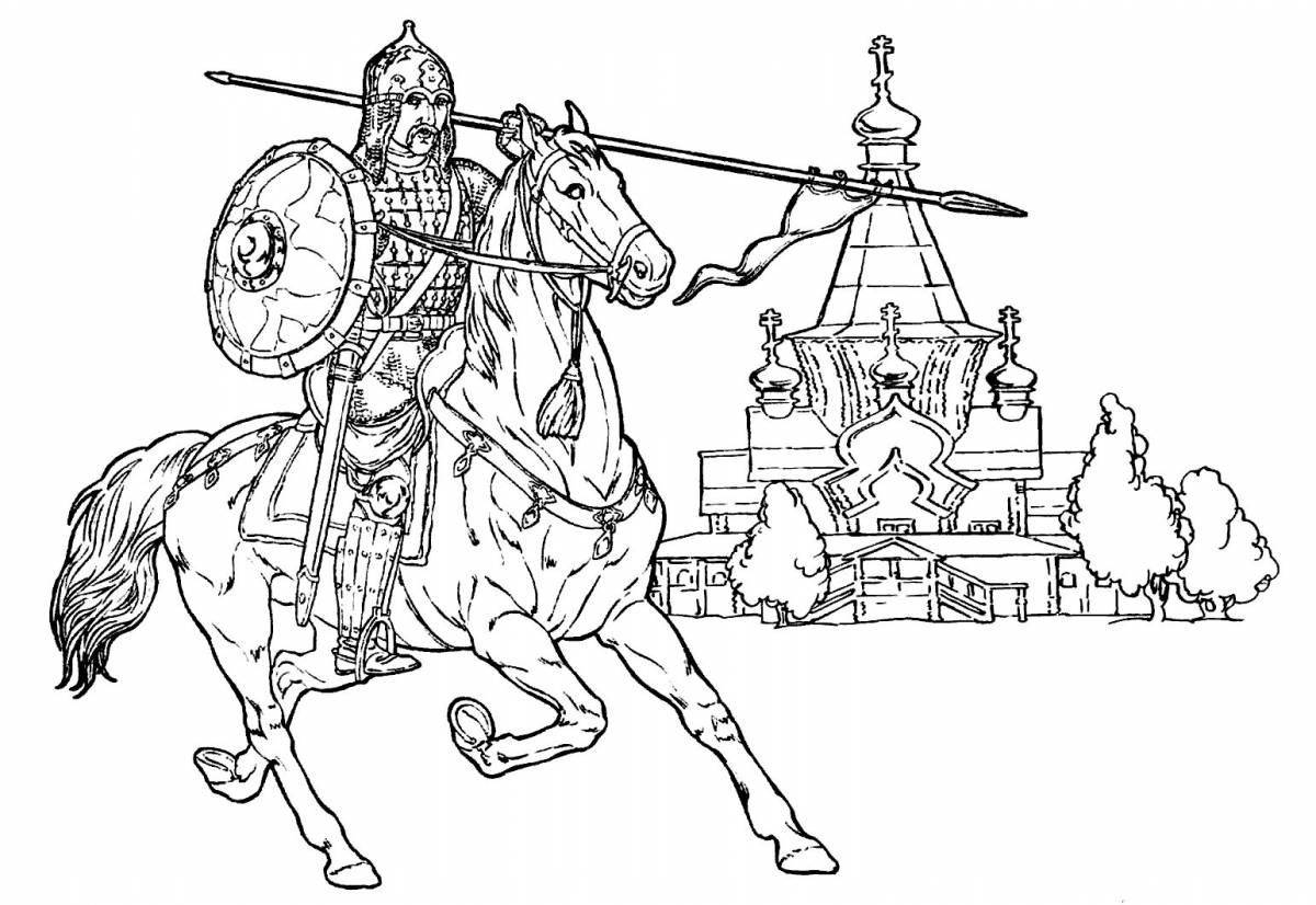 Coloring page magnificent Mongol warrior
