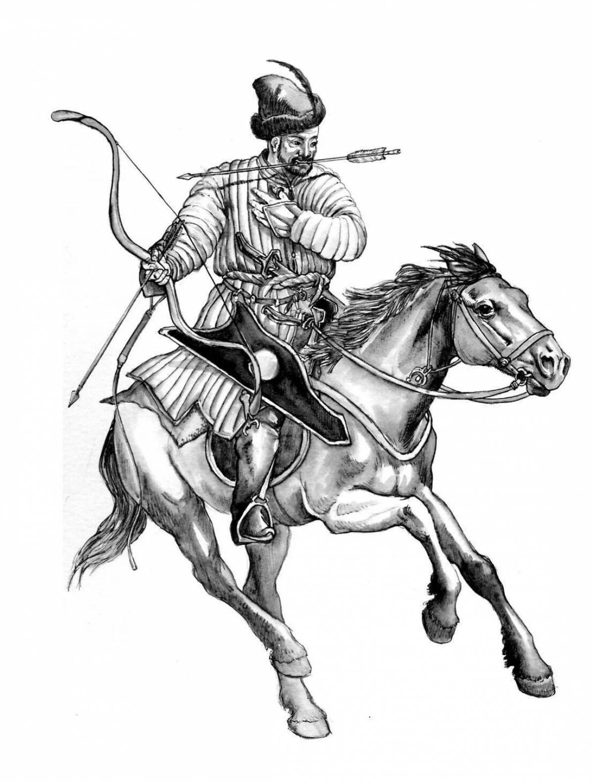 Dashing Mongol Warrior coloring page