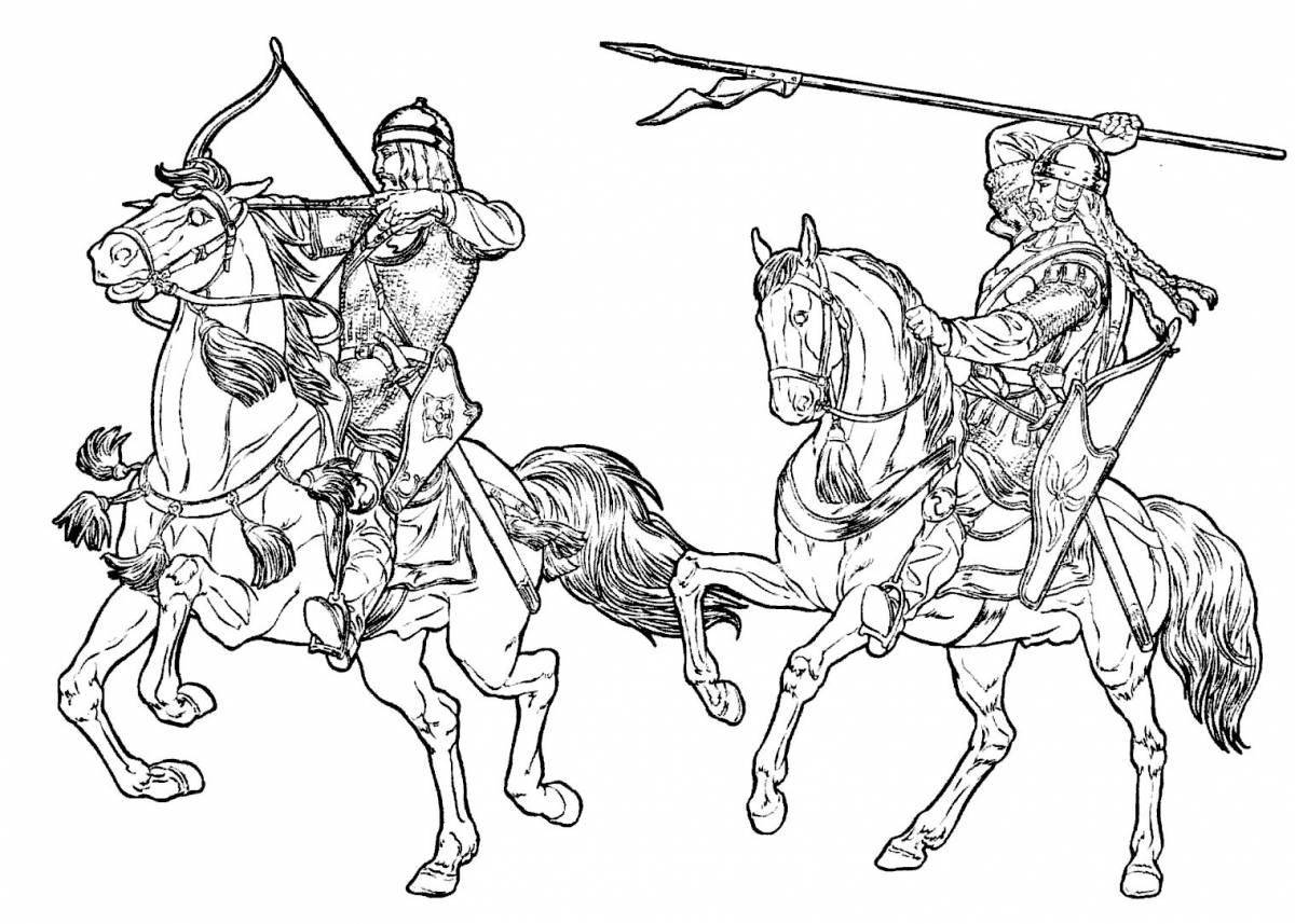 Coloring book gallant mongolian warrior