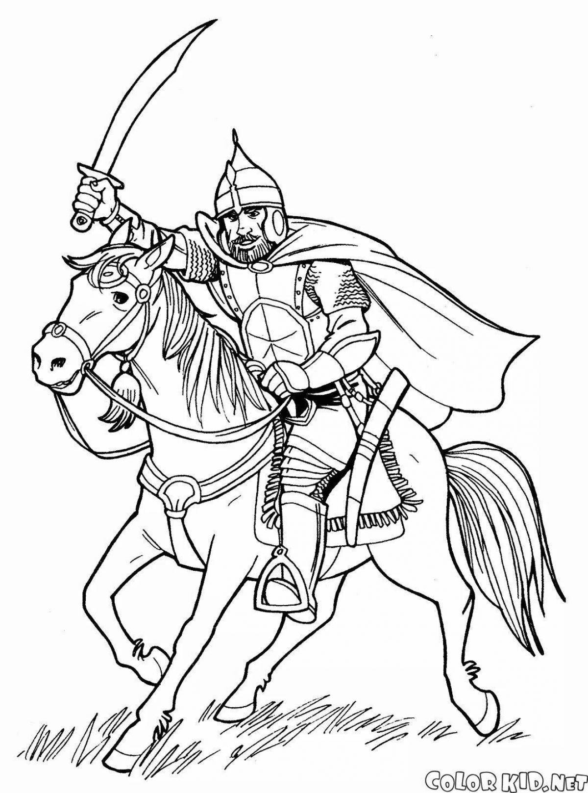 Coloring page brave mongolian warrior