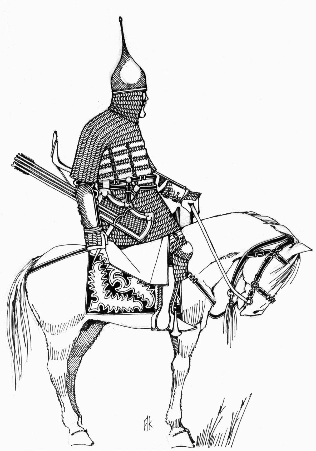 Изысканная раскраска монгольского воина
