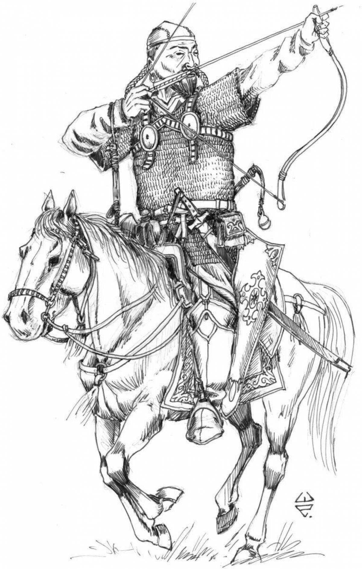 Mongol warrior balanced coloring page