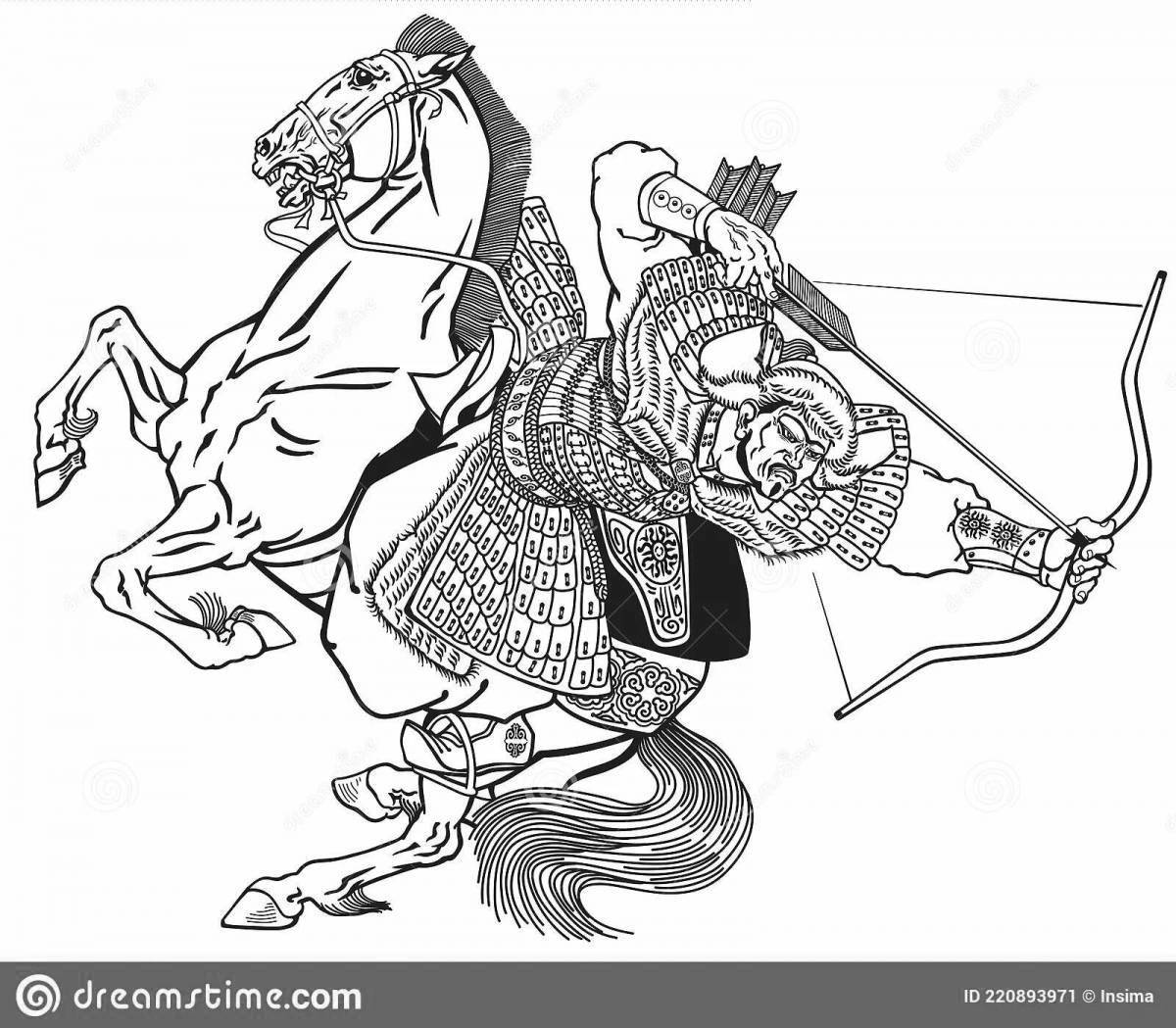 Monumental Mongolian warrior coloring page