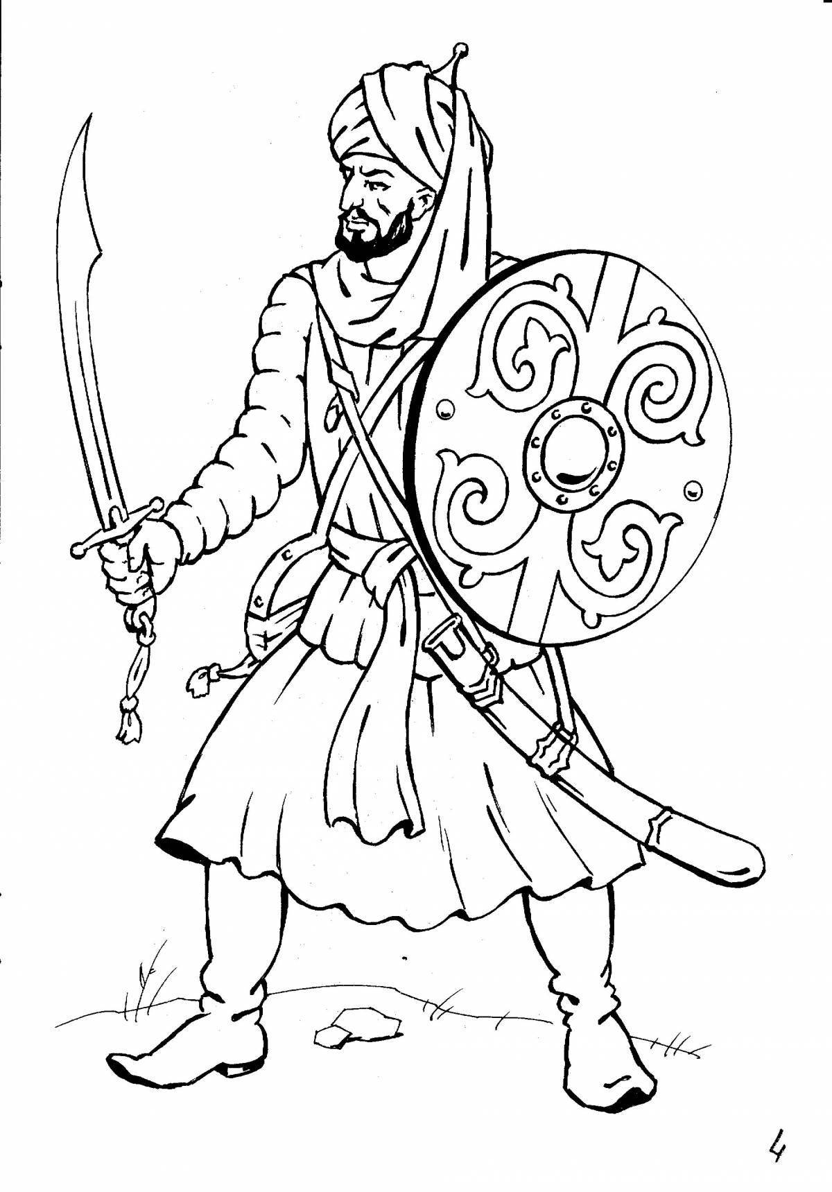 Раскраска богатый монгольский воин