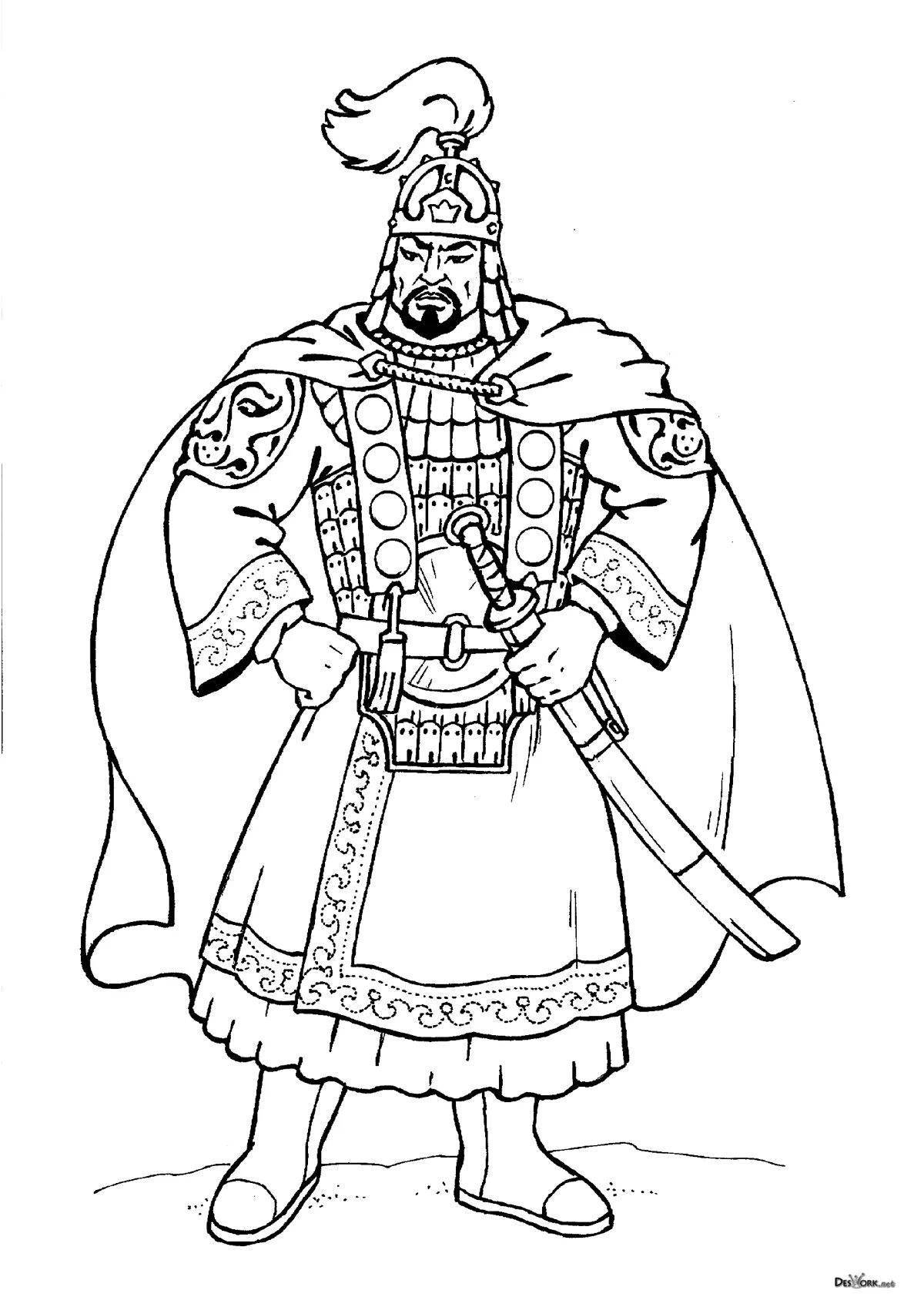 Раскраска роскошный монгольский воин