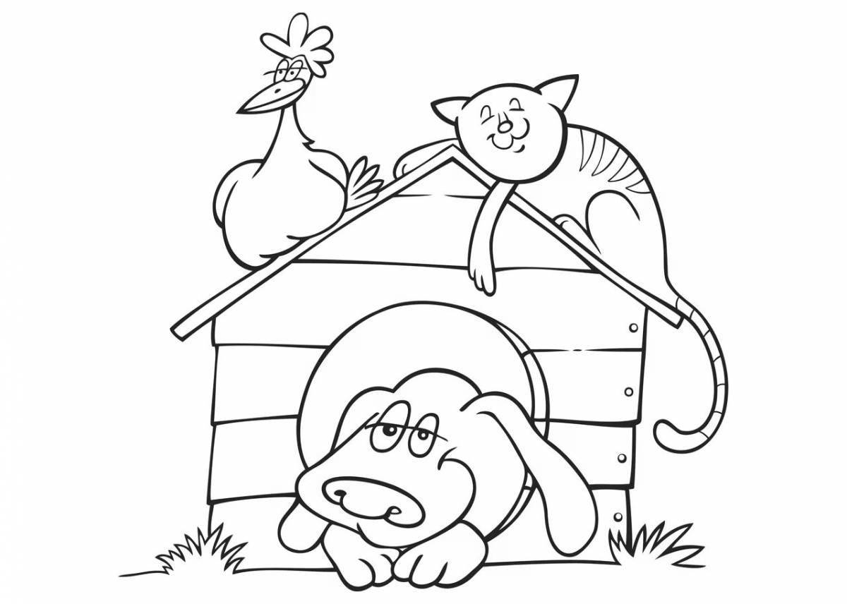 Coloring page happy animal house