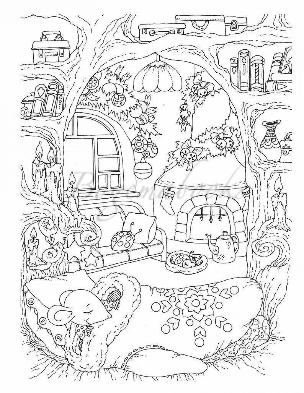 Cute animal house coloring page