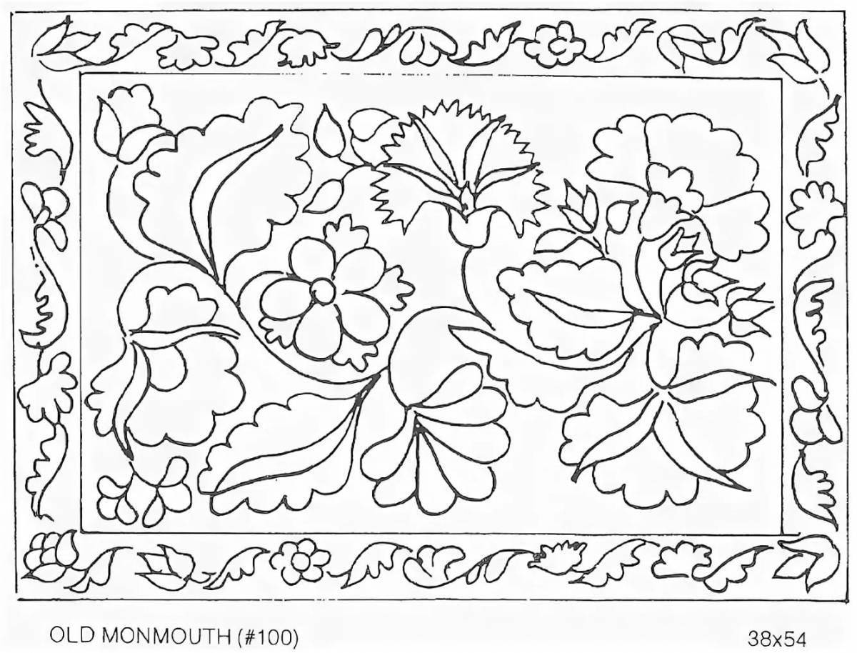 Coloring page with bright floral ornament