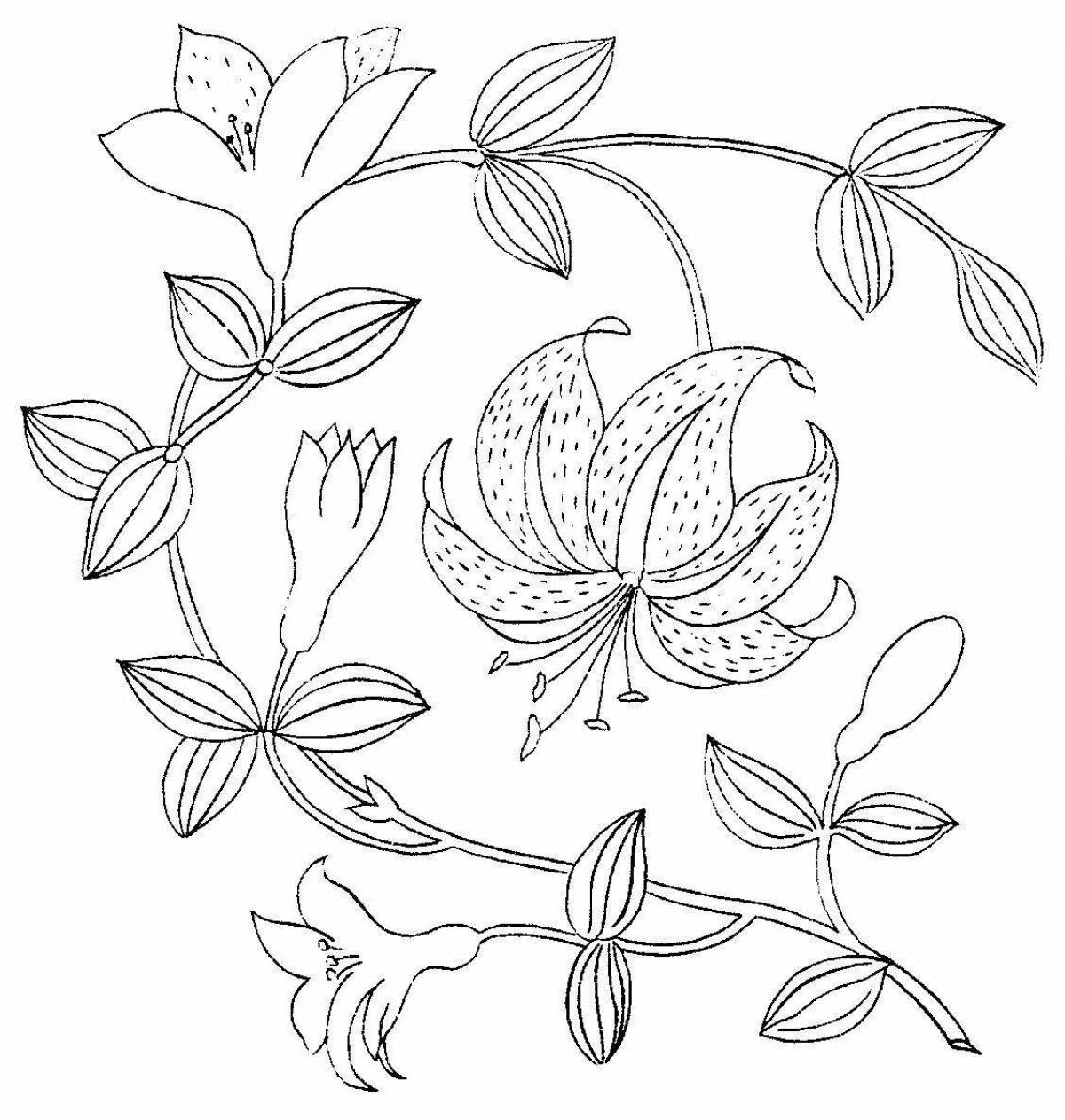 Coloring book exotic flower ornament