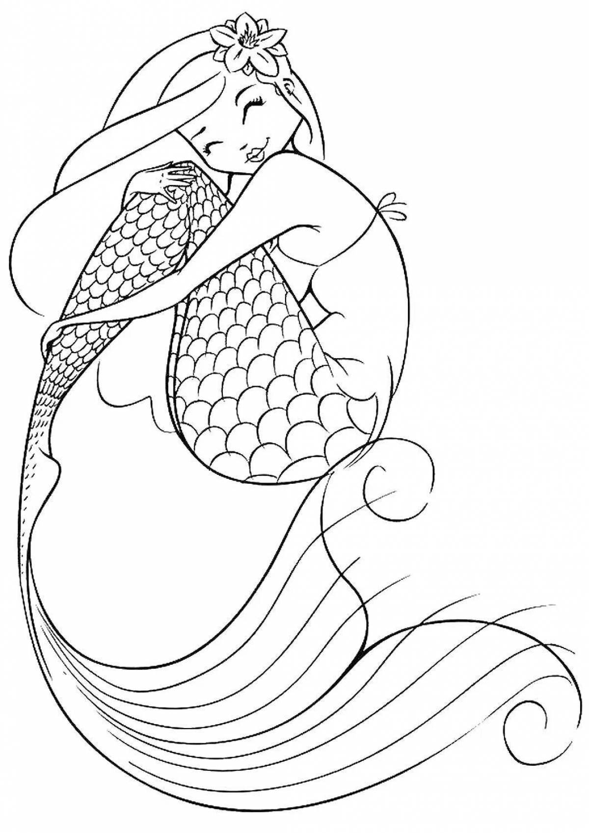 Dreamy coloring beautiful mermaid