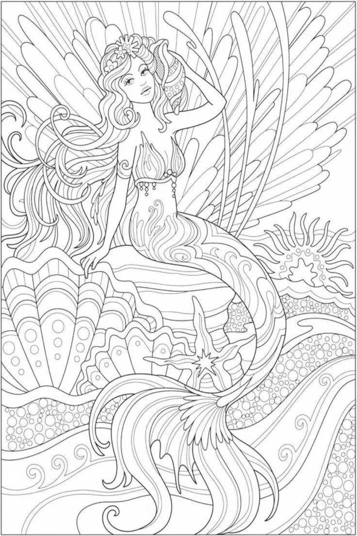 Mystical coloring beautiful mermaid