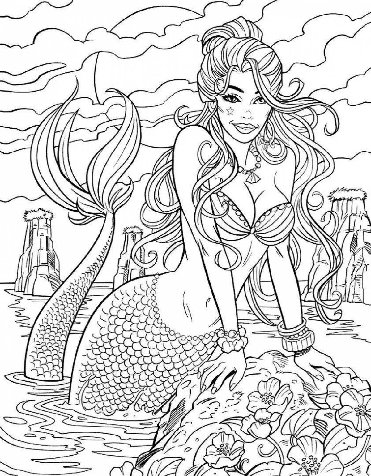 Joyful coloring beautiful mermaid