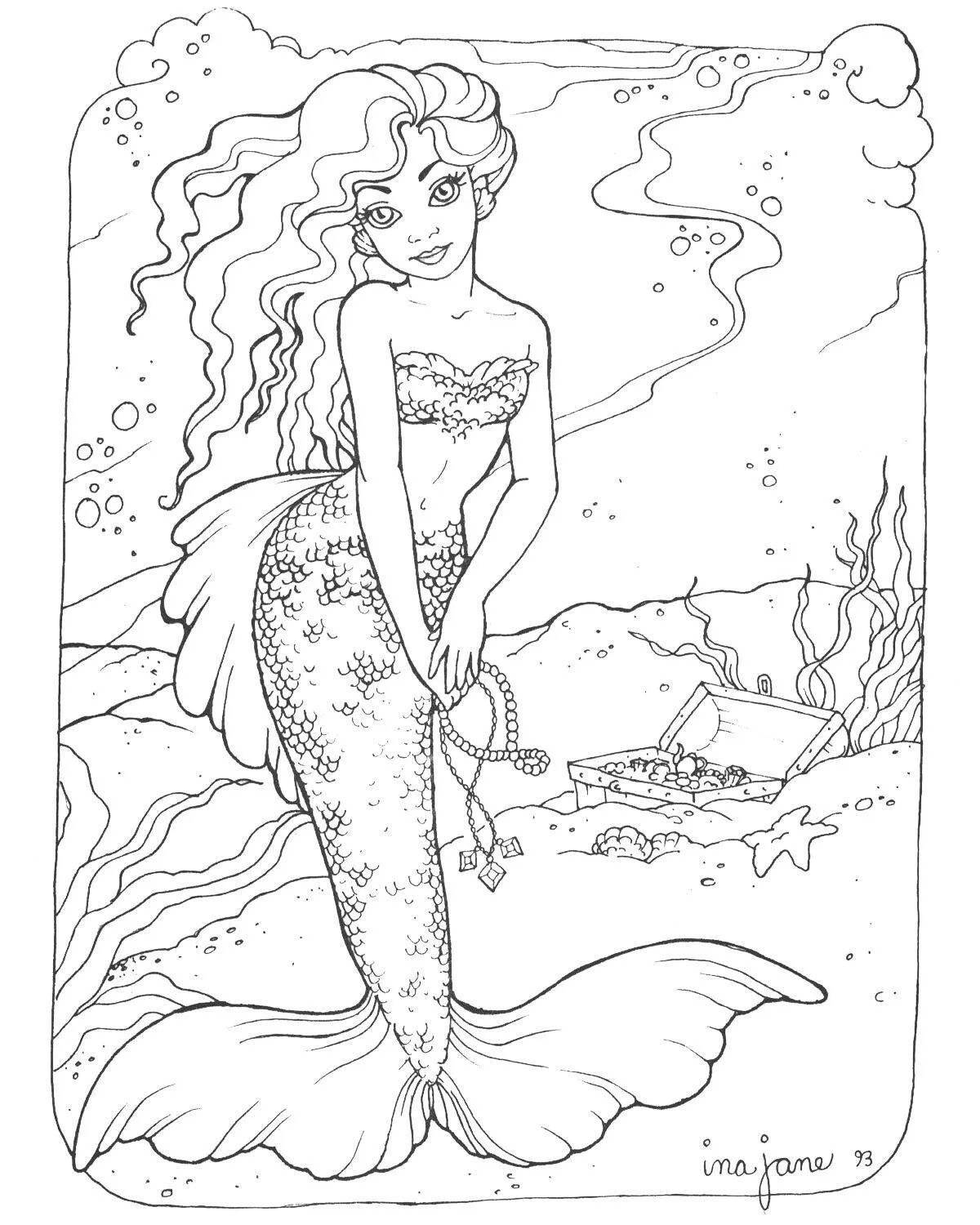 Poetic coloring beautiful mermaid