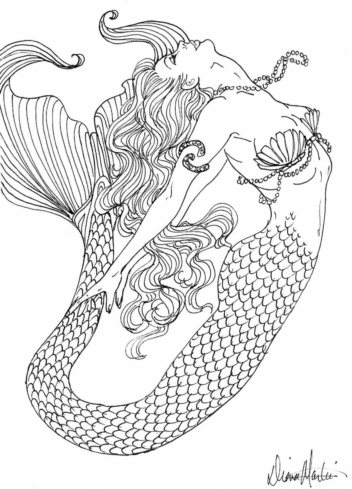 Grand coloring page beautiful mermaid
