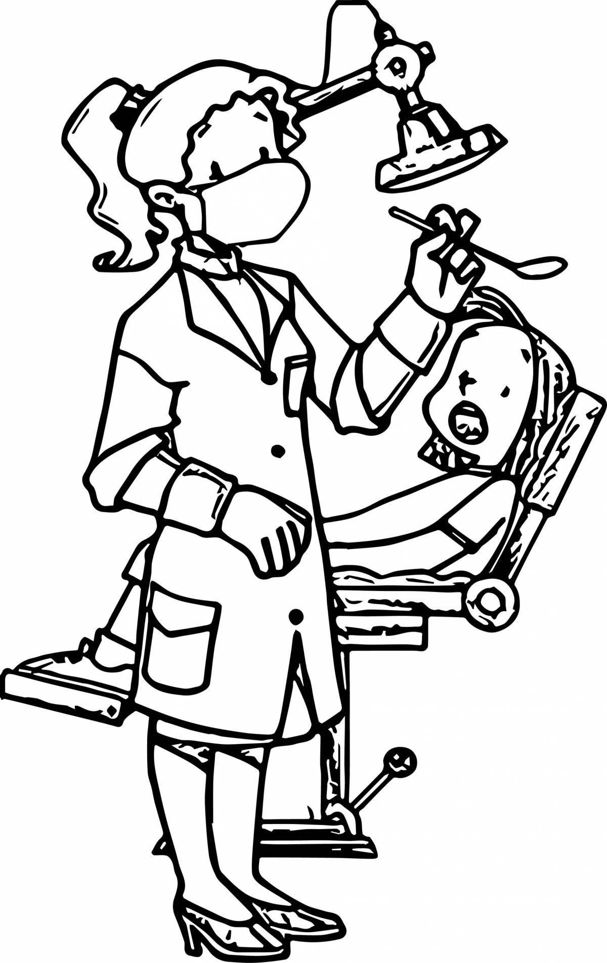 Coloring book cheerful dentist