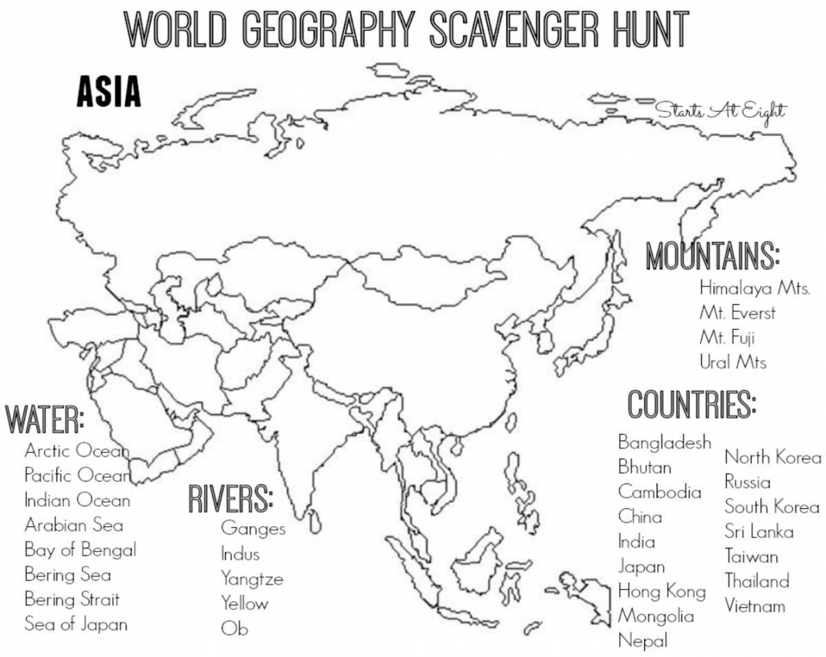 Coloring book inviting map of eurasia