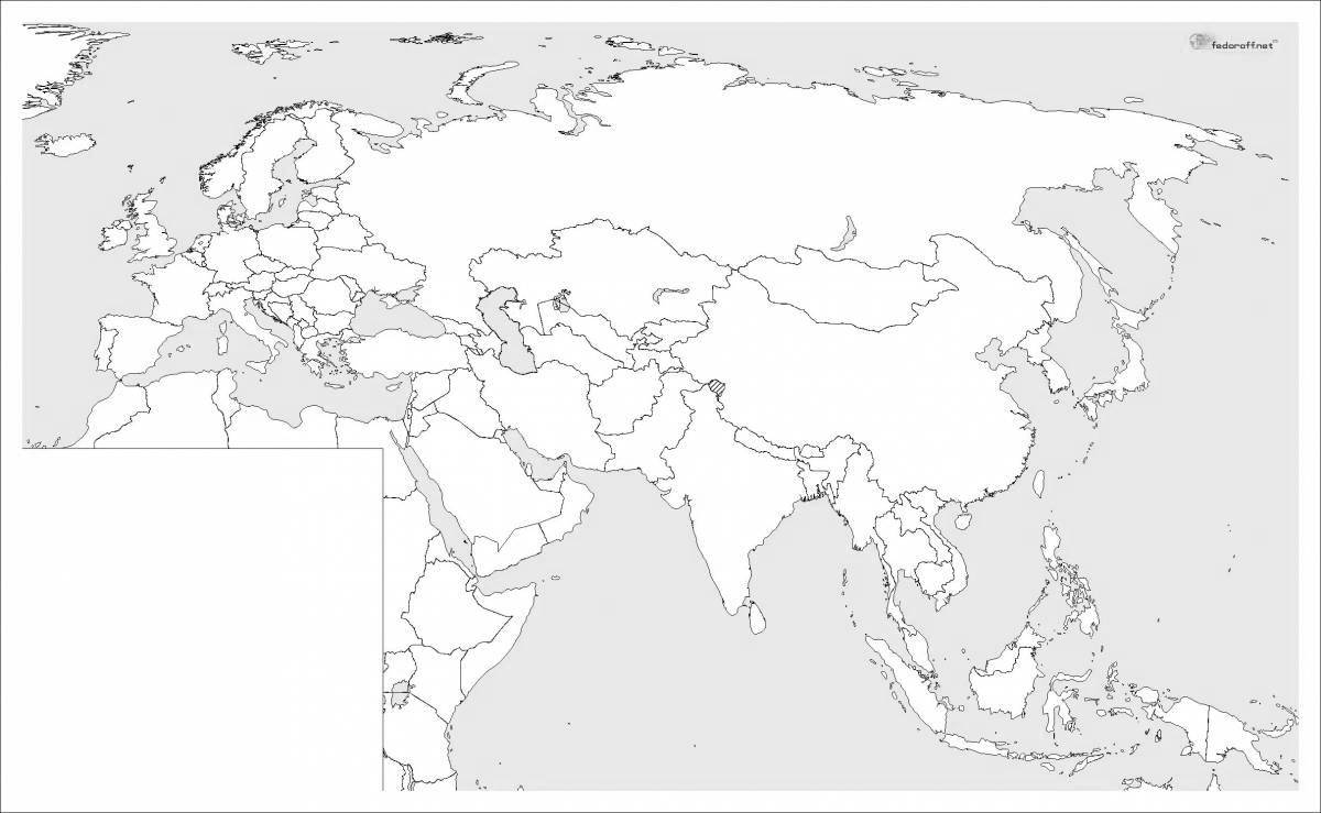 Coloring book charming map of eurasia