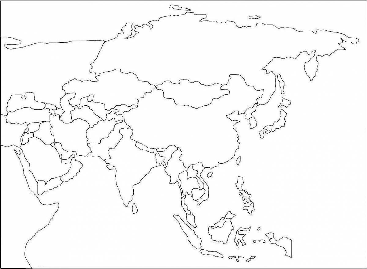 Политическая контурная карта Азии с границами государств