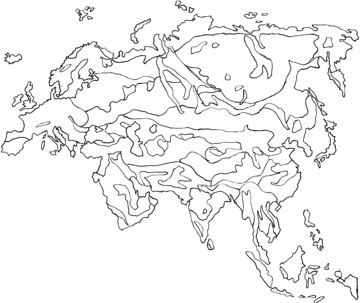 Colorful and detailed map of eurasia coloring book