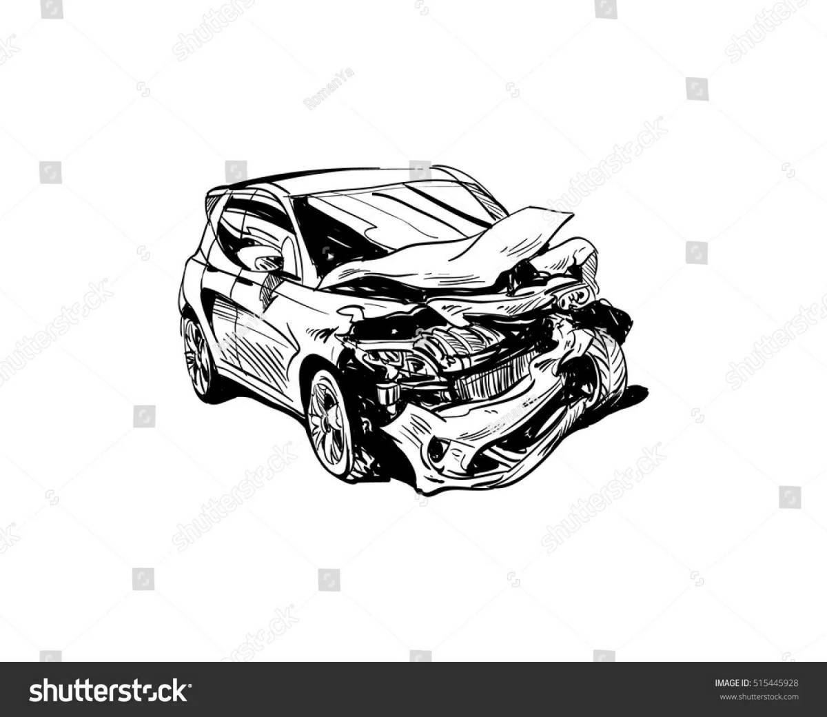 Блестящая страница раскраски разбитой машины