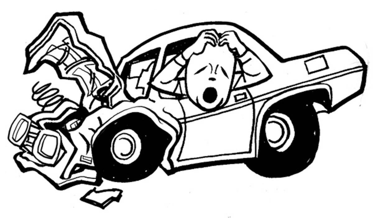 Awesome wrecked car coloring page