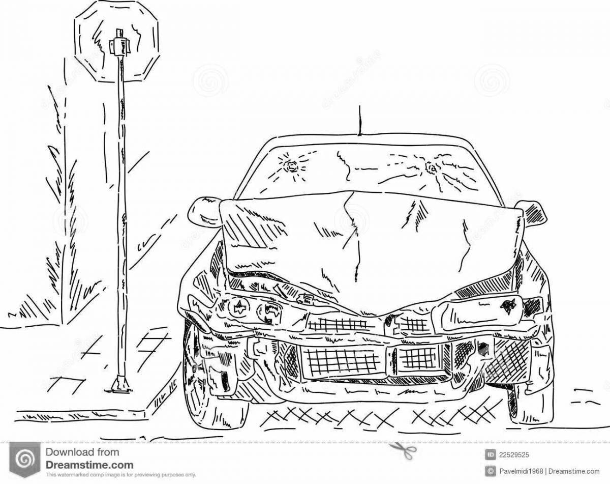 Royal wrecked car coloring page