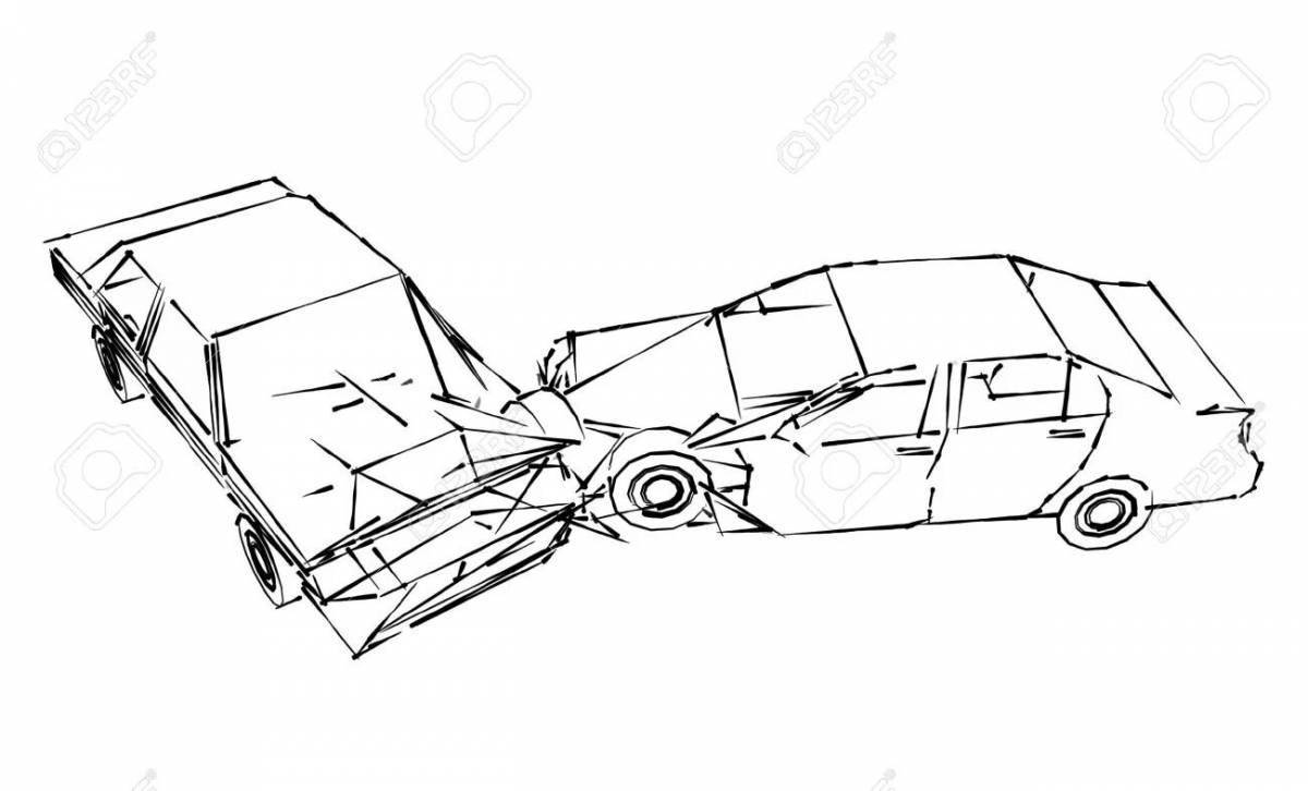 Amazing wrecked car coloring page