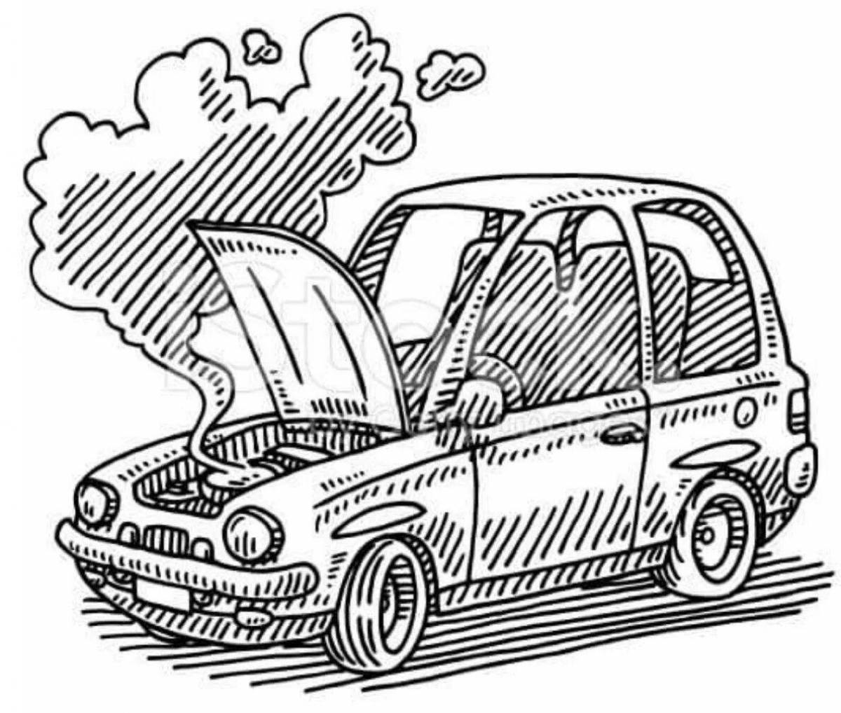 Flawless crashed car coloring page