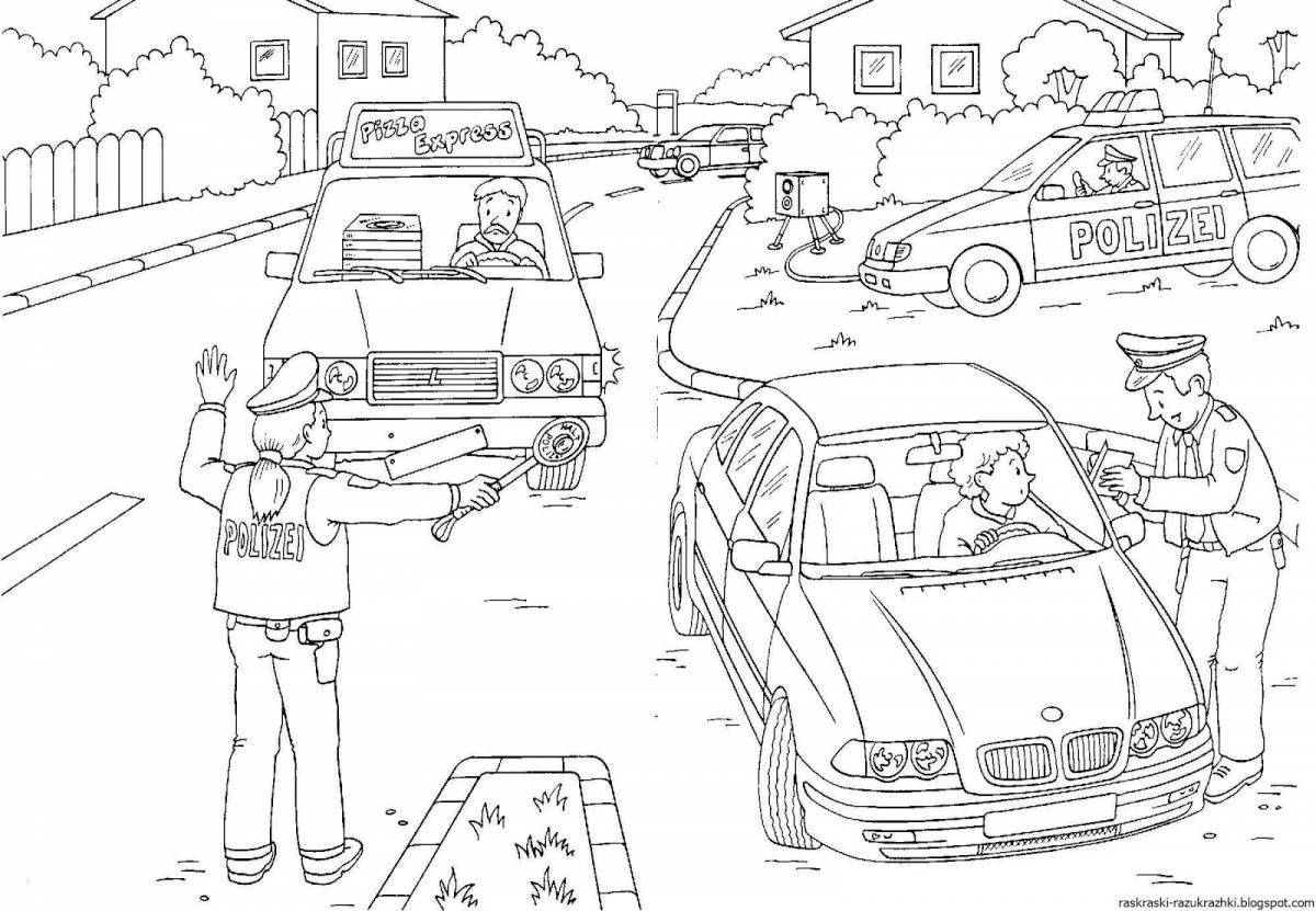 Bright traffic police coloring page