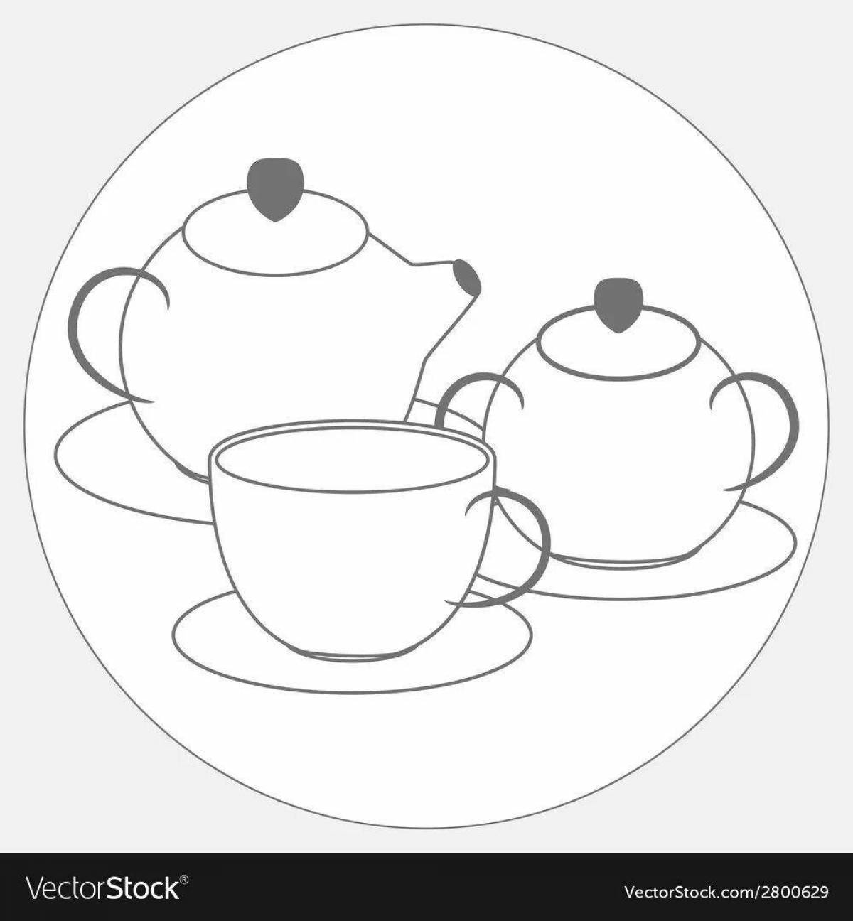 Delightful tea set coloring page