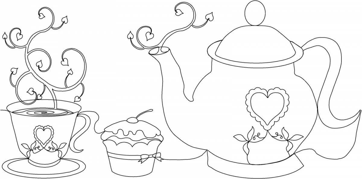 Adorable tea set coloring page