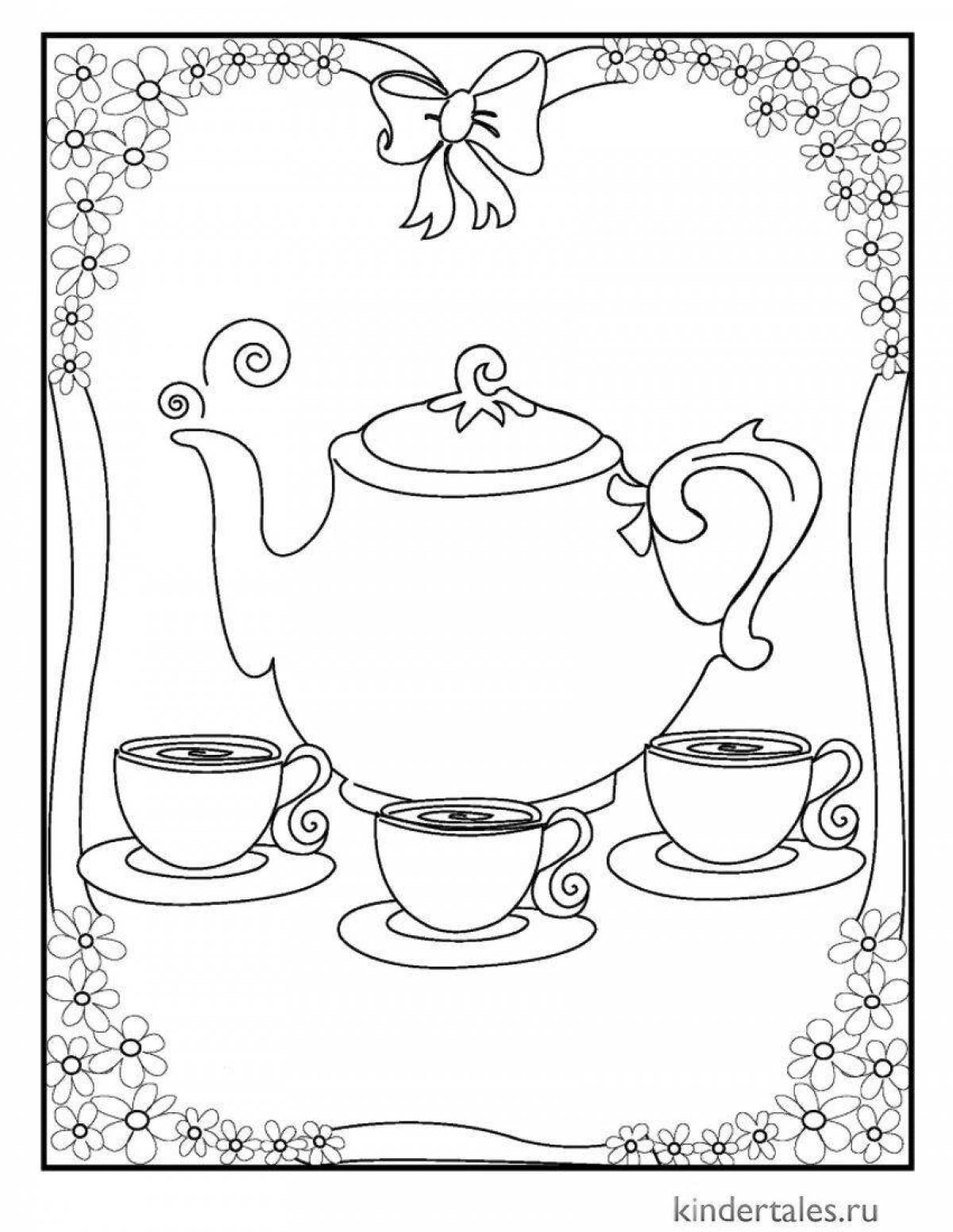 Творческая страница раскраски чайного сервиза