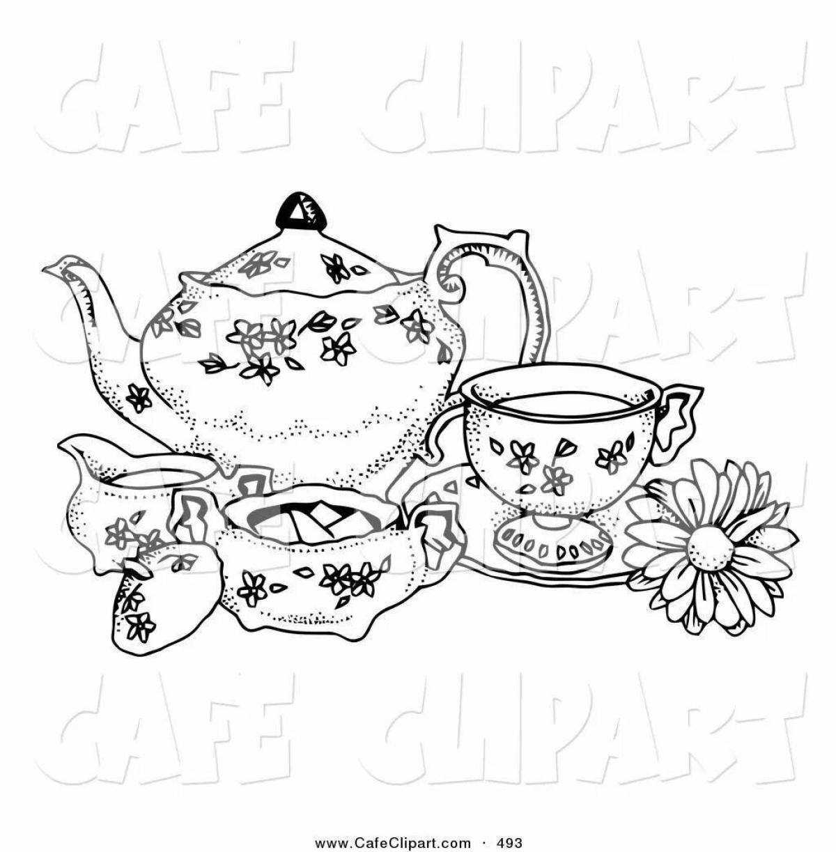 Coloring page joyful tea set