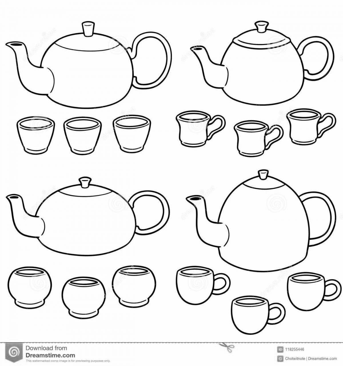 Kaleidoscopic tea set coloring page