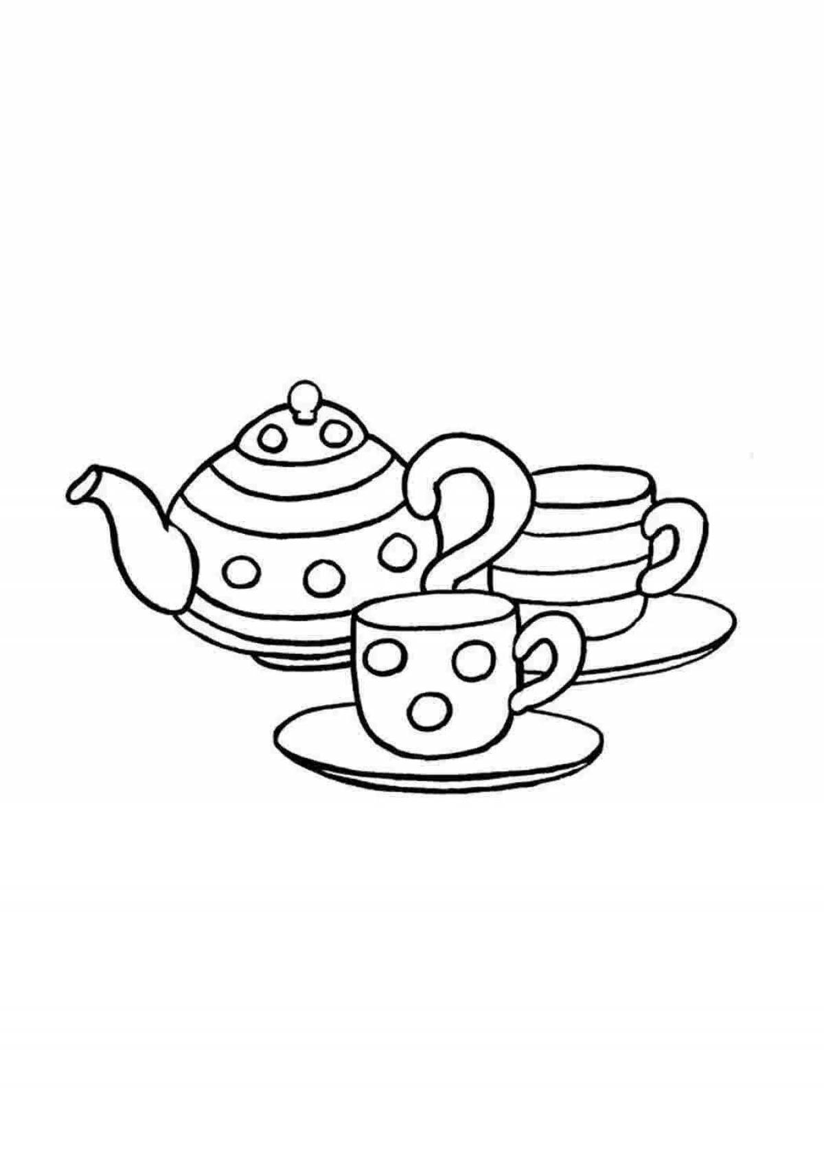 Cute tea set coloring page