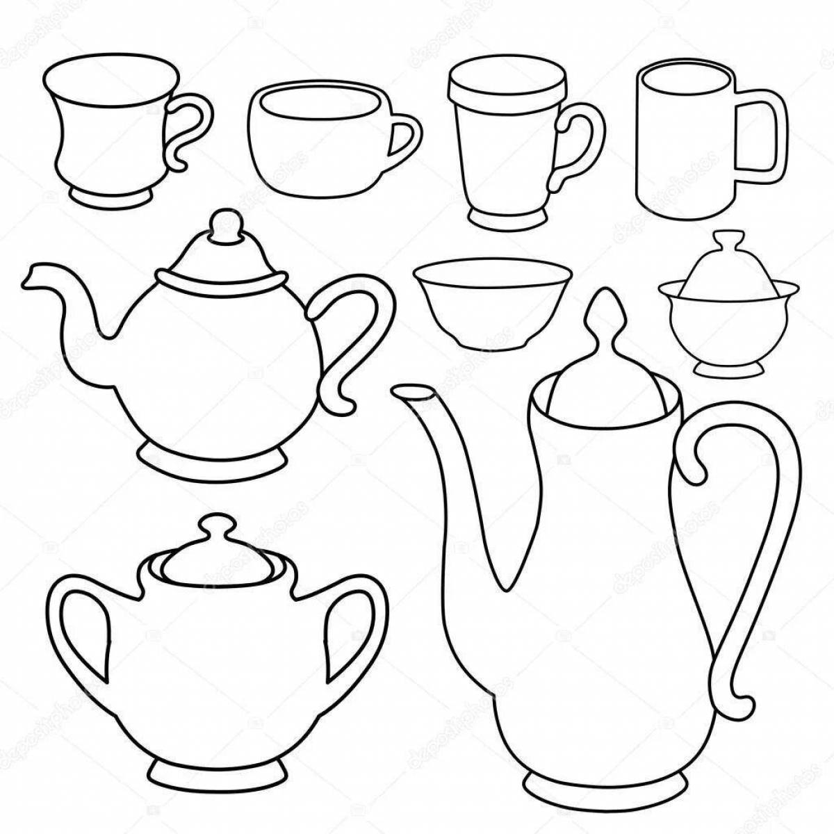 Fancy tea set coloring page