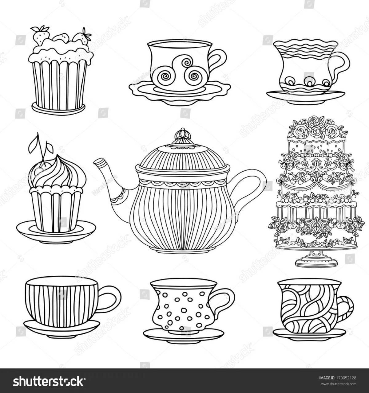 Tea set coloring page