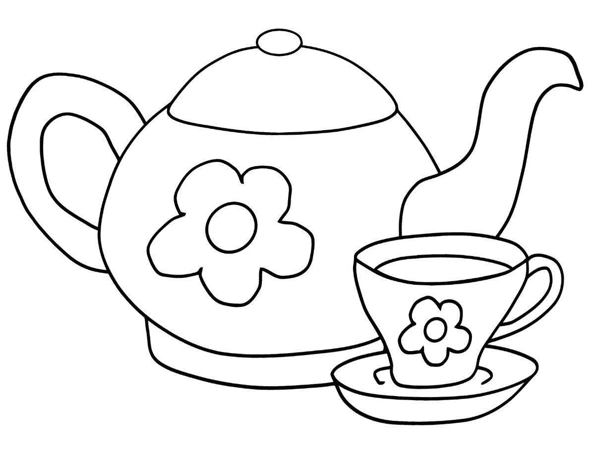 Glitter tea set coloring page