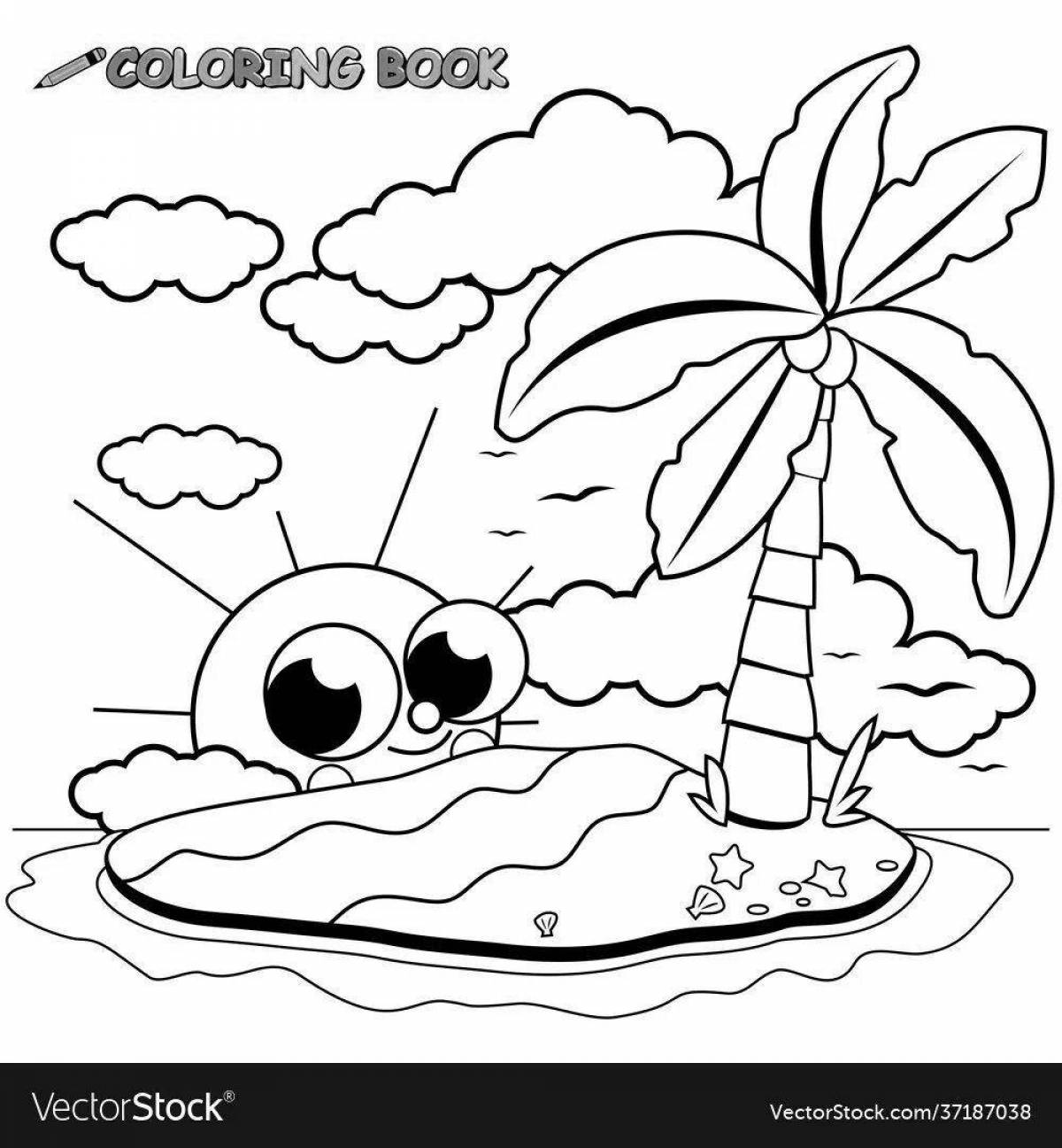 Colourful desert island coloring page