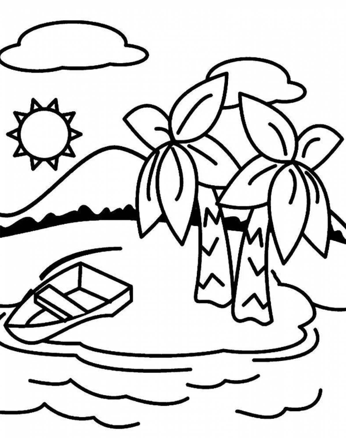 Tropical desert island coloring page