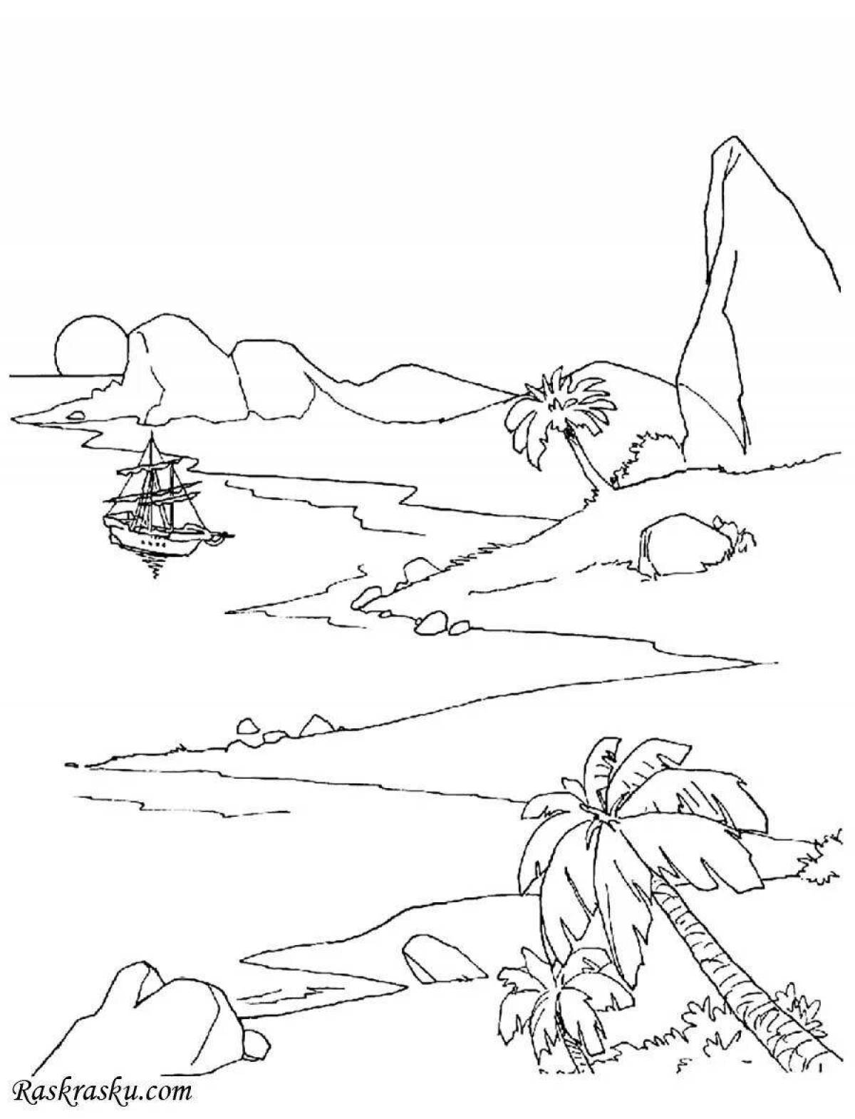 Coloring page picturesque desert island
