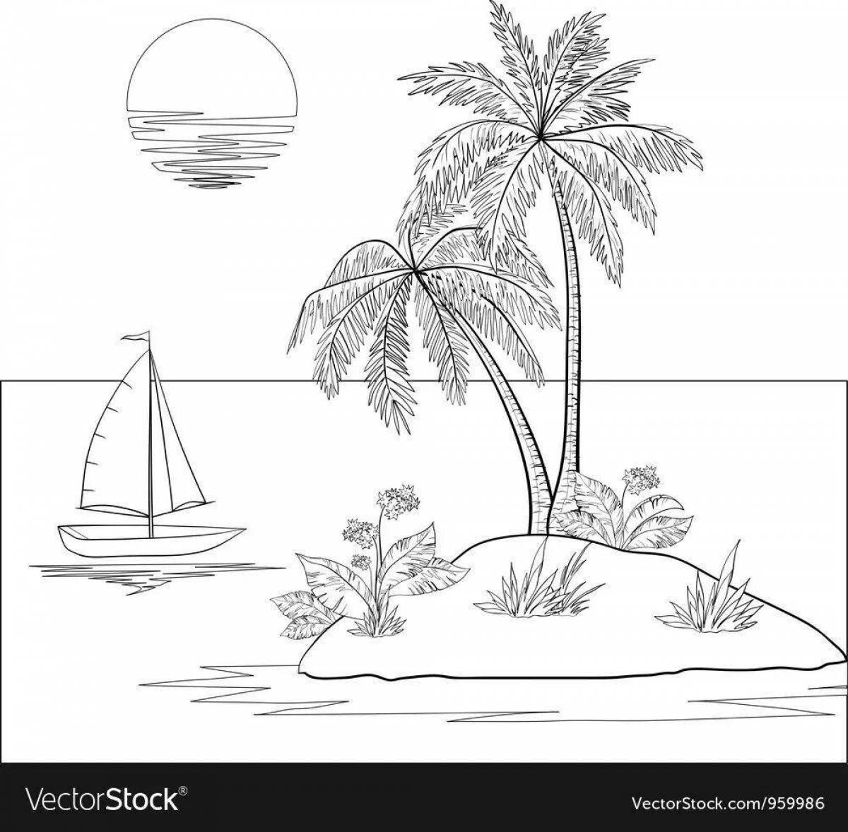 Vibrant desert island coloring page
