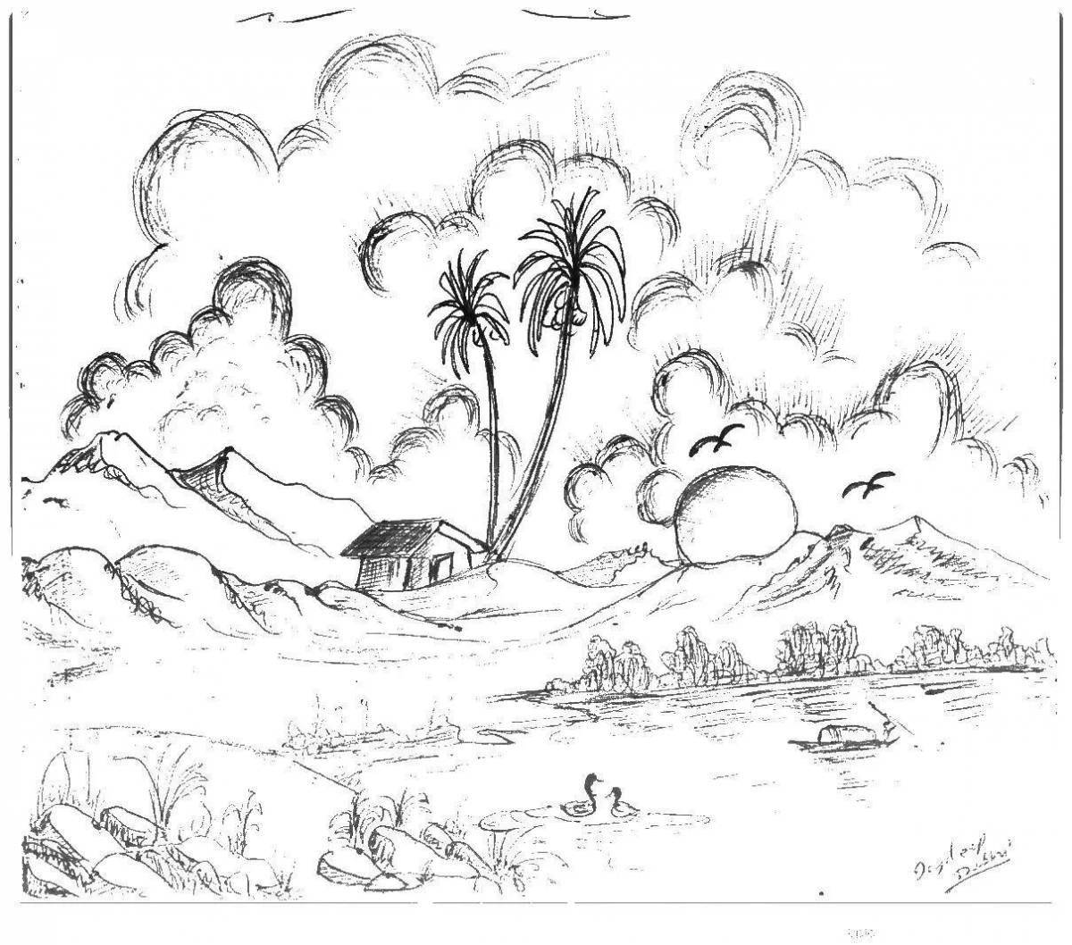 Magic desert island coloring page