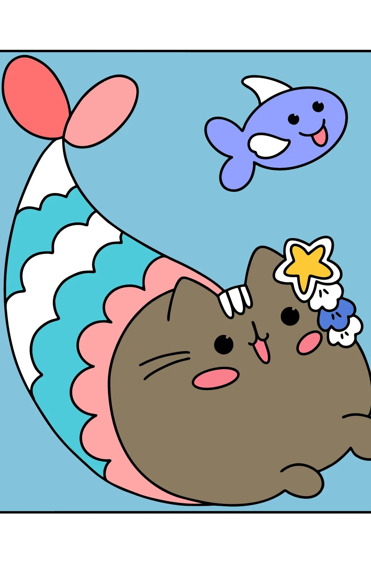 Exciting pusheen mermaid coloring page
