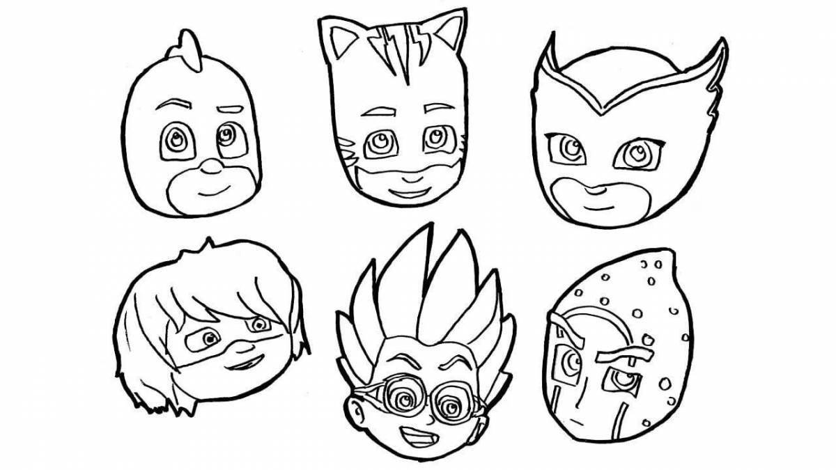Adorable masked characters coloring page