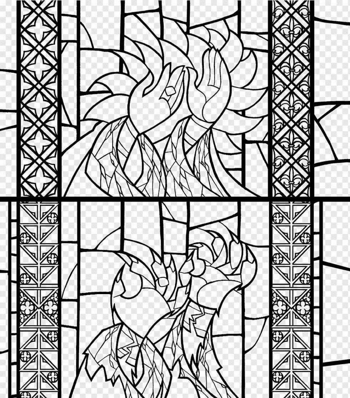 Coloring page charming stained glass windows