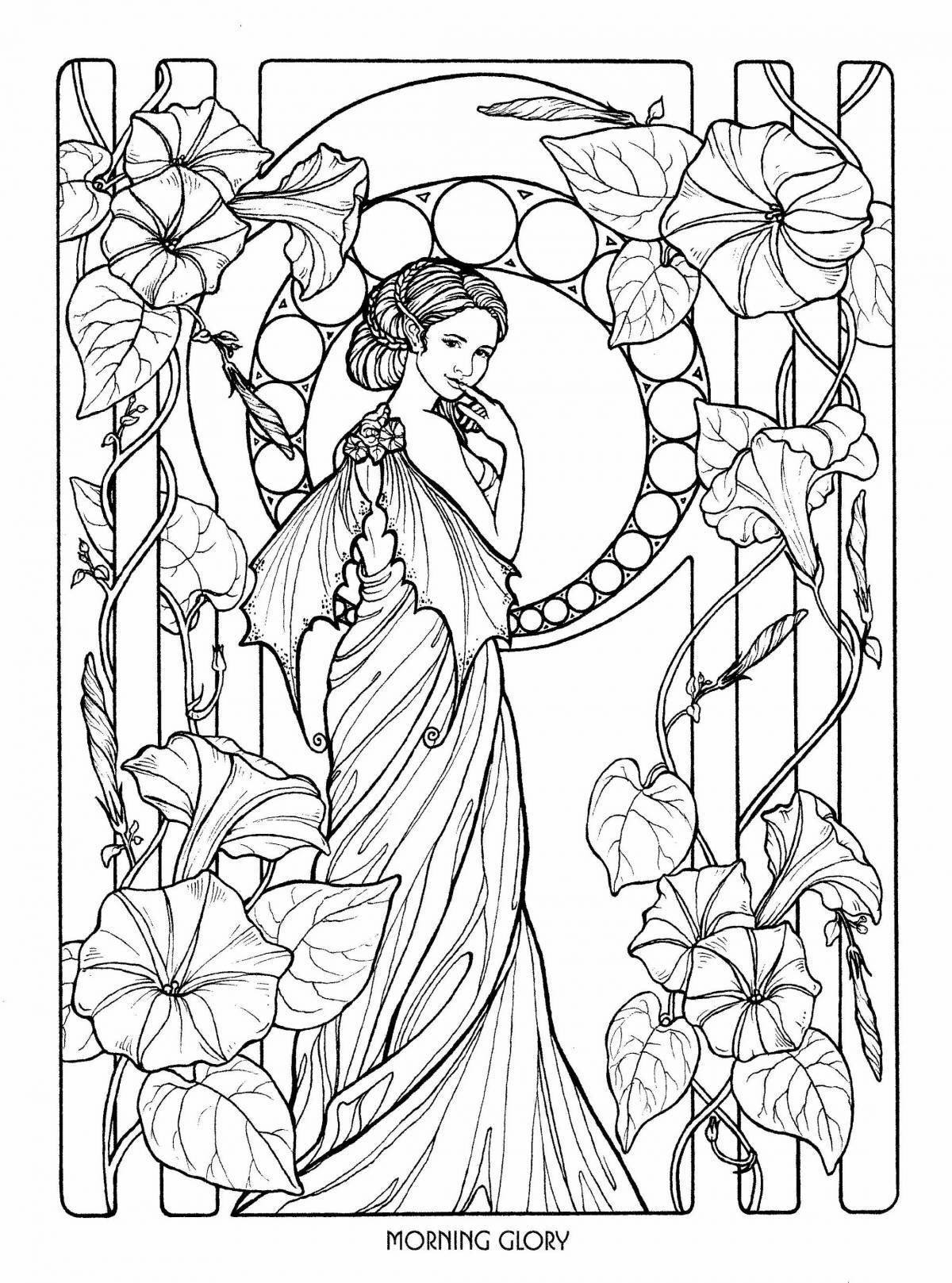 Mystical stained glass coloring page