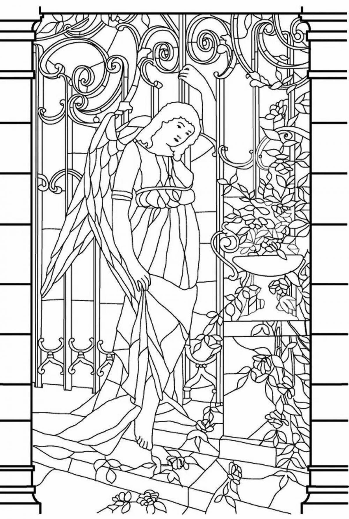 Coloring page inviting stained glass windows