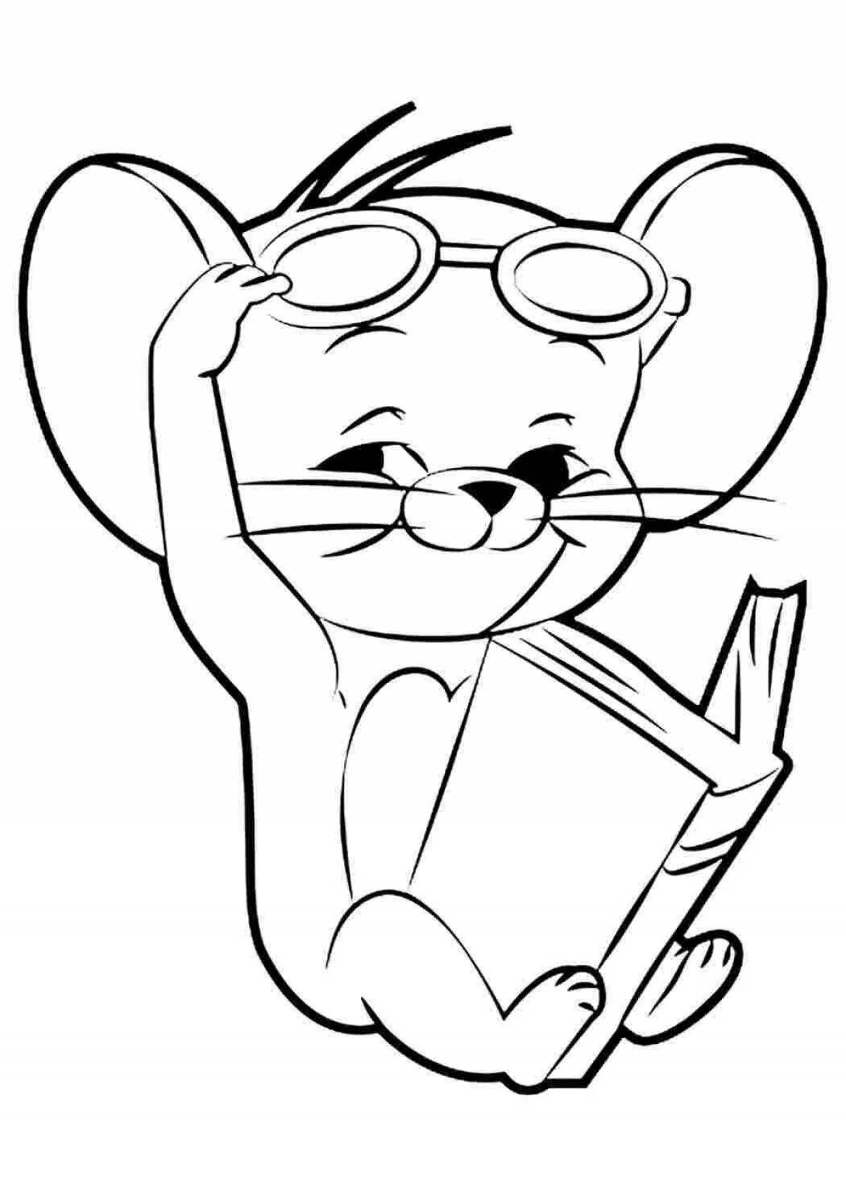 Coloring book colorful mouse with glasses